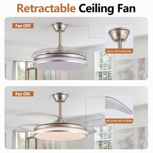 English Elm 42 Inch Modern Led Ceiling Fan With Remote, Retractable Blades, 6 Speed, Silent Dc Motor For Any Room W2312P374996