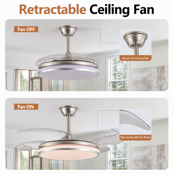 English Elm 42 Inch Modern Led Ceiling Fan With Remote, Retractable Blades, 6 Speed, Silent Dc Motor For Any Room W2312P374996
