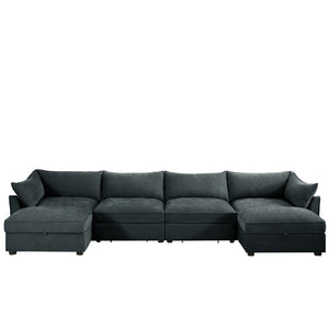 English Elm U Shape Modular 4-Seater Sofa Couch With Movable Ottomans & Storage Drawers For Modern Living Rooms W3041S00201-GIGA