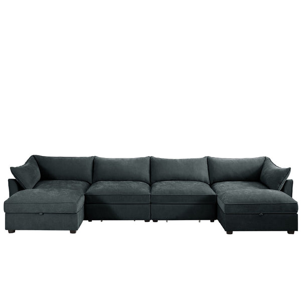 English Elm U Shape Modular 4-Seater Sofa Couch With Movable Ottomans & Storage Drawers For Modern Living Rooms W3041S00201-GIGA