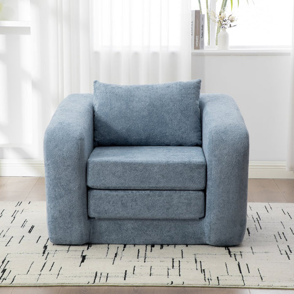 English Elm 40" Chenille Cloud Floor Chair Convertible Sleeper Sofa Lounge for Dorm Apartment Bedroom Light Blue W3118P388897
