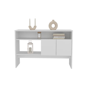 English Elm Console Midway Engineered Wood Console Table in White with Spacious Top Shelf, Lower Open Shelf & Cabinet for Stylish Living Room Storage and Durable Design B092P238696