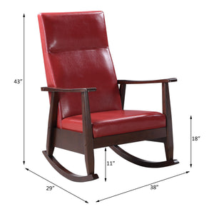 English Elm Raina Red PU Rocking Chair with Espresso Frame, Padded D25 Seat & D18 Back, Faux Leather Comfort B2726P242630