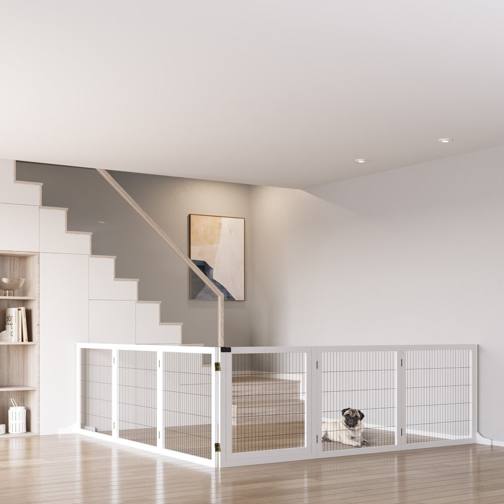 English Elm Pawhut 170" Wooden Dog Gate - 6-Panel Freestanding Pet Barrier For Home Safety & Stylish Décor W2225P217312-GIGA