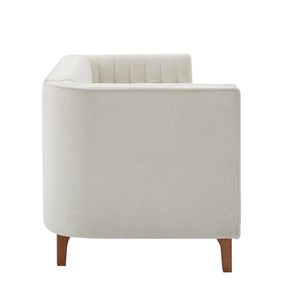 English Elm Modern Chenille Three Seater Sofa with Channel Tufted Back and Birch Wood Legs Beige N763S000100A