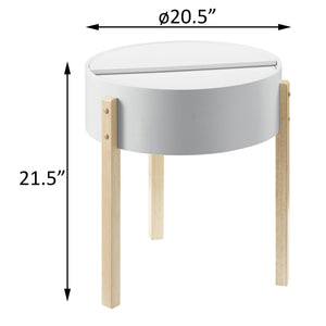 English Elm White Round End Table with Hidden Storage Shelf, White and Natural Wood Top for Cozy Living Rooms B062P185697