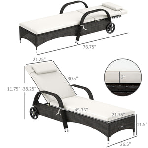 English Elm Outsunny Pe Rattan Outdoor Chaise Lounge with Wheels Cushion and Adjustable Recline W2225P485622