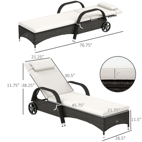 English Elm Outsunny Pe Rattan Outdoor Chaise Lounge with Wheels Cushion and Adjustable Recline W2225P485622
