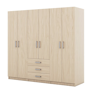 English Elm 6-doors Mdf Wardrobe with Large Drawers Streamlined Bedroom Storage Modern Design Brown N820000010D
