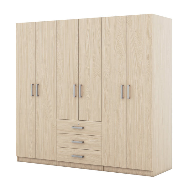 English Elm 6-doors Mdf Wardrobe with Large Drawers Streamlined Bedroom Storage Modern Design Brown N820000010D