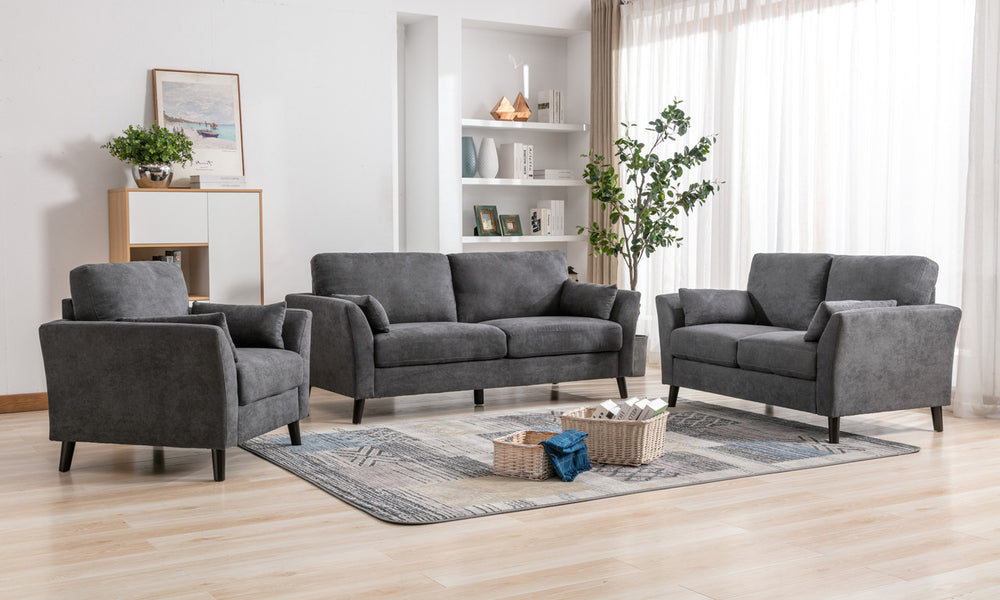 English Elm Damiano Three Piece Woven Gray Sofa Set with Pocket Coil Support and Wood Legs B2749S00199