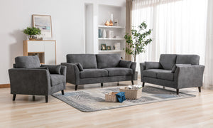 English Elm Damiano Three Piece Woven Gray Sofa Set with Pocket Coil Support and Wood Legs B2749S00199