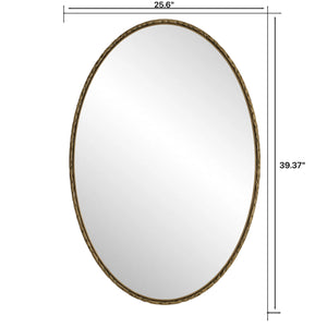 English Elm Iron Oval Retro Mirror with Antique Iron Frame, Elegant Wall Hanging for Bathroom Bedroom Living Room Gold W757P251824