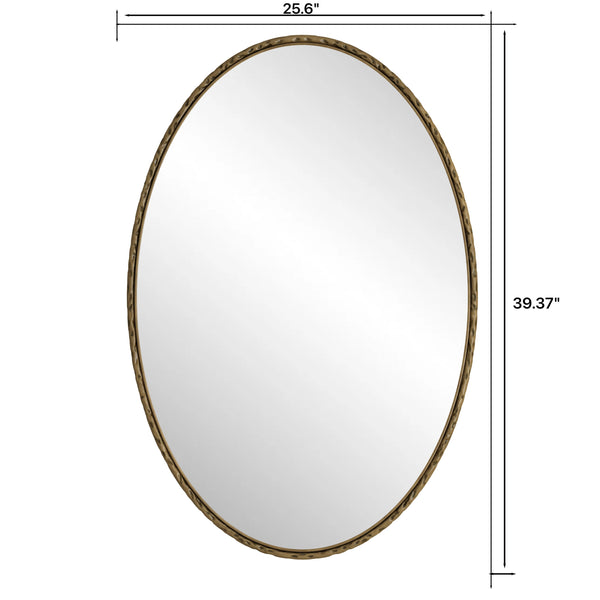 English Elm Iron Oval Retro Mirror with Antique Iron Frame, Elegant Wall Hanging for Bathroom Bedroom Living Room Gold W757P251824