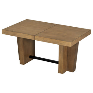 English Elm Topmax Farmhouse Extendable Rubberwood Dining Set Seats Six with Bench and Linen Chairs Brown+Gray N717S000089E