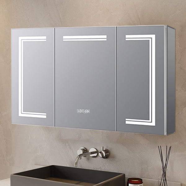English Elm Mesa Triple Door Led Medicine Cabinet with Defogger Aluminum Frame Bathroom Storage B2731P478365
