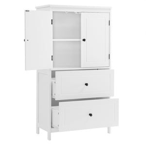 English Elm Bathroom Storage Cabinet with Two Doors and Drawers, Adjustable Shelf, MDF Finish, Slim 28"L x 15"W White N725P188460K
