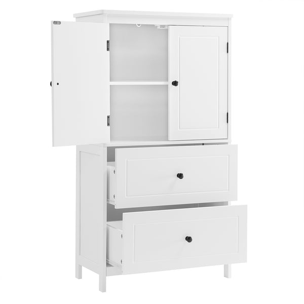 English Elm Bathroom Storage Cabinet with Two Doors and Drawers, Adjustable Shelf, MDF Finish, Slim 28"L x 15"W White N725P188460K