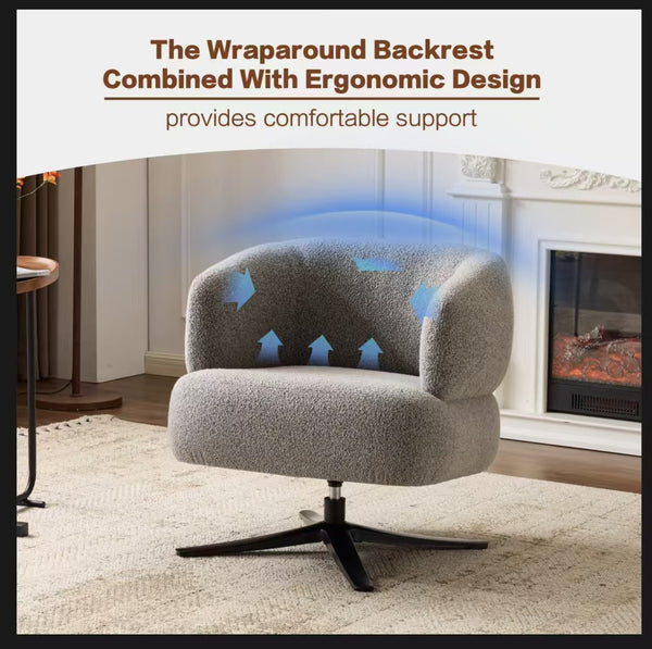 English Elm Cuddle-style linen swivel chair with 360° rotation, wrap-around cradle design for cozy compact spaces Antique Grey W3248P354261