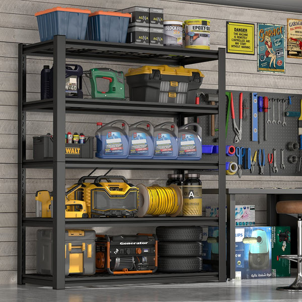 English Elm 59" Wide Black Metal Shelving Unit with Removable Dividers for Garage or Office T3625P455778