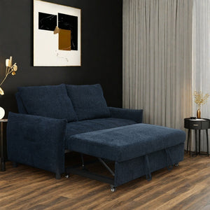 English Elm 57.48" Navy Line Velvet Sofa Bed with Adjustable 3‑Angle Backrest, Memory Foam Chaise, Modern Loveseat Sleeper (Navy) W1183S00023