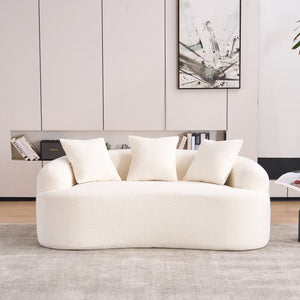 English Elm LY-025S Curved Loveseat Compact 65" Space-Saving Chenille Upholstery, 30D Foam+Spring Comfort White W2231P261287