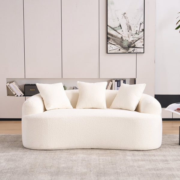 English Elm LY-025S Curved Loveseat Compact 65" Space-Saving Chenille Upholstery, 30D Foam+Spring Comfort White W2231P261287