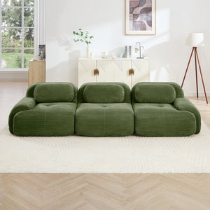 English Elm 3-seat Modular Corduroy Sectional Sofa Ergonomic Curved Design for Living Rooms Olive Green W714S01257