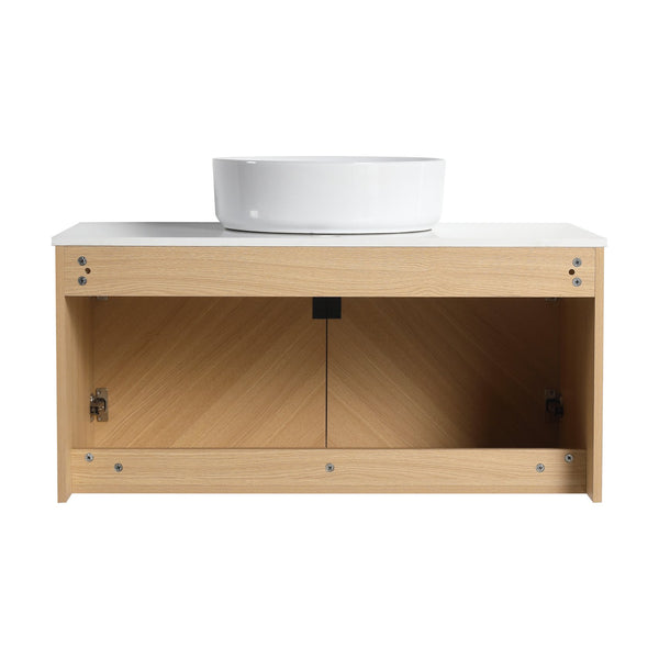English Elm 36" Modern Wall-Mounted Bathroom Vanity With Ceramic Vessel Sink & Soft-Close Doors For Stylish Space W999S00448