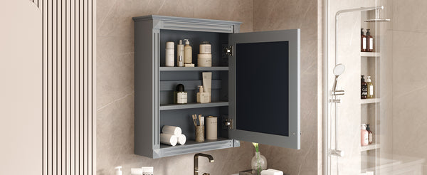 English Elm 24'' 24'' Wall Mounted Bathroom Mirror Cabinet with Adjustable Shelves, Space-Saving Modern Storage Solution Grey N710P195492E
