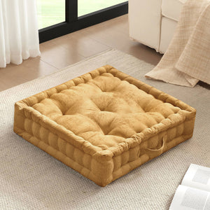 English Elm 1- Piece Tufted Chenille Floor Cushion with Scalloped Edge for Bohemian Living Spaces Yellow B035P482972
