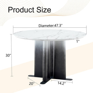 English Elm Modern Round Faux Marble Dining Set Seats Six with Tufted Pvc Chairs Metal Base W3875S00069