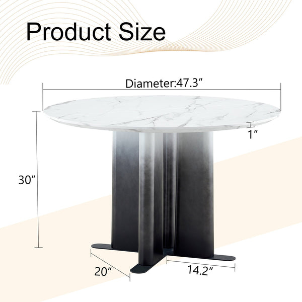 English Elm Modern Round Faux Marble Dining Set with Gradient Pedestal and Four Pu Leather Chairs W3875S00070