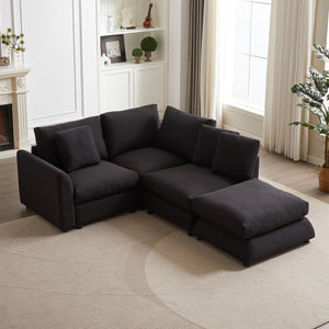 English Elm MH102.2 Modular 102.2" L-Shaped Sectional Sofa with Ottoman, 3 Cushions & Pillows, Upholstered Comfort Black W1193S00137
