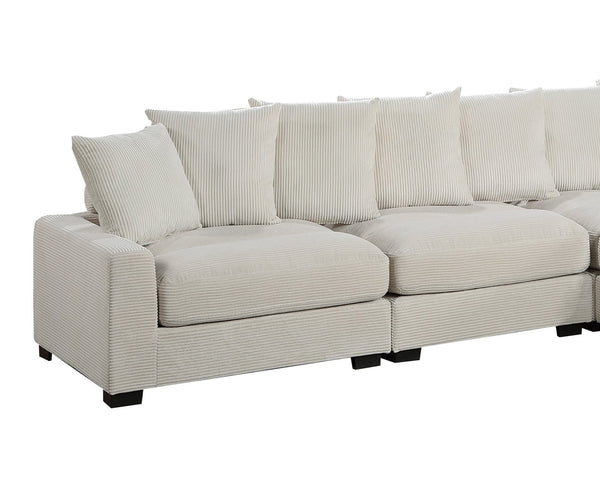 English Elm Living Room Modular Chair Beige Corduroy Upholstery with Pillows and Wood Legs B011P486759