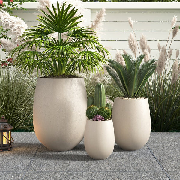 English Elm U_style Mgo Round Planter Set of Three Lightweight Pots for Patio and Indoor Decor N711P406658E