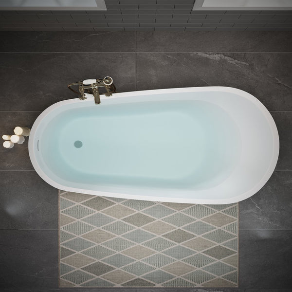 English Elm 63" Oval Freestanding Soaking Tub Solid Surface Resin Spa Bathtub Glossy White W1920P386220
