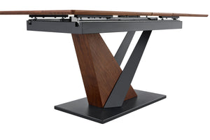 English Elm Modern Extendable Dining Table with Walnut MDF Veneer Top, Dual V-Shaped Metal Base, Sleek Durable Design Dark Walnut W3493S00007