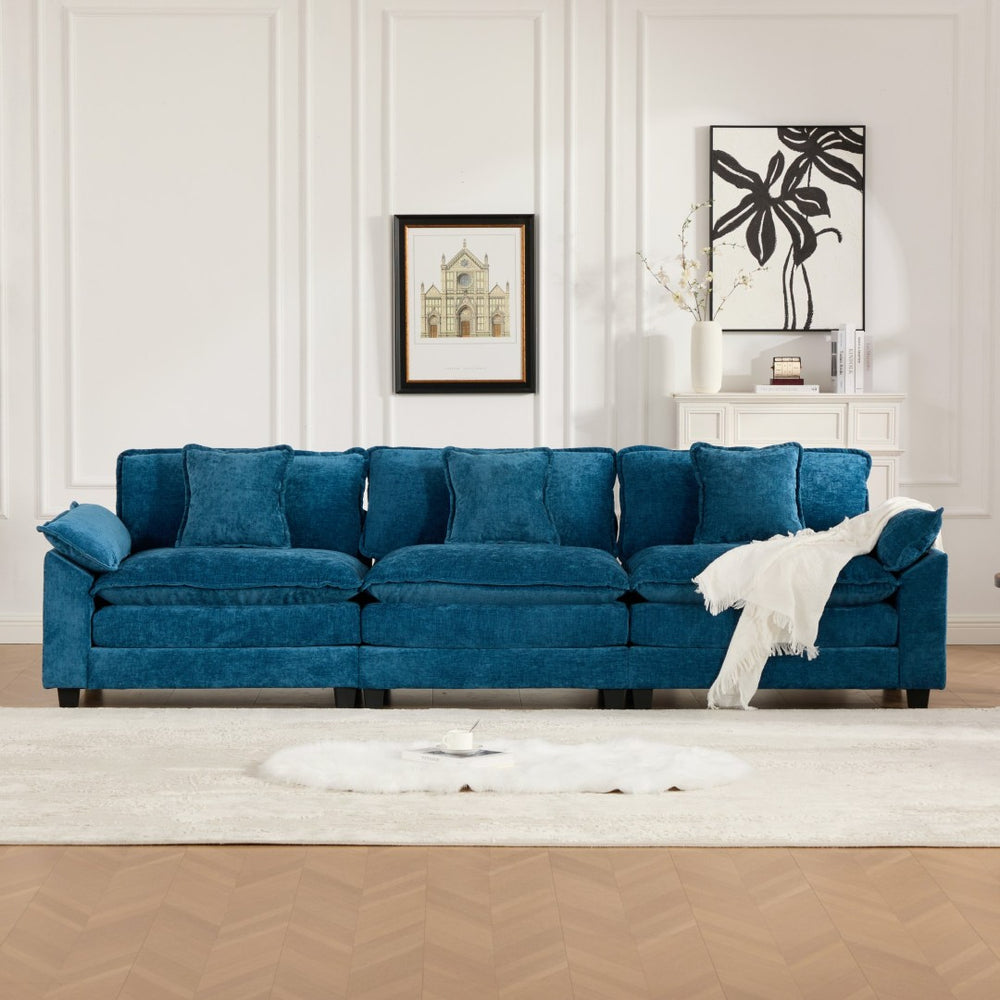 English Elm Wider Armrest 3-Seat Modern Sectional Couch In Blue - Comfy Chenille Fabric, Modular Design & Ergonomic Support W1143S00039-GIGA