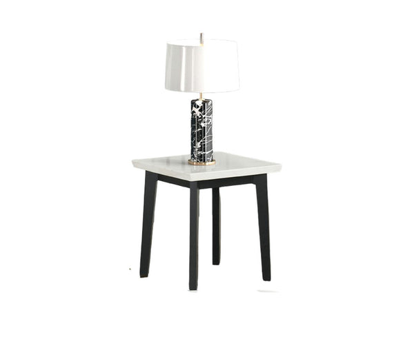 English Elm Contemporary Square End Table With Polished Marble Top - Stylish Black And White Accent For Living Room B2741P395099