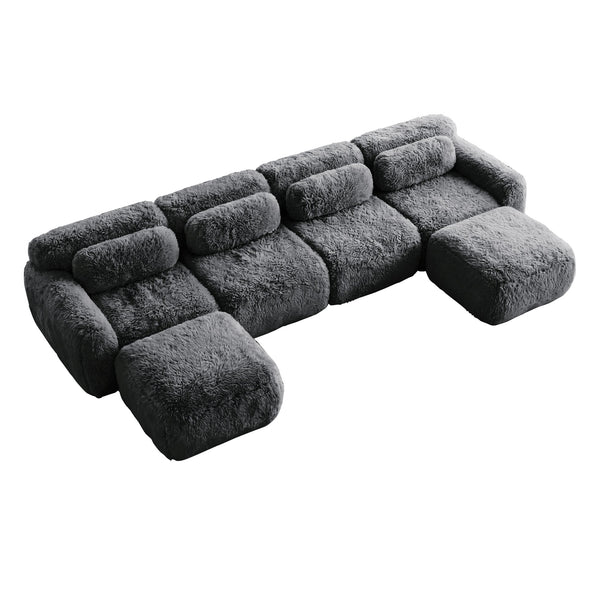 English Elm U-shaped Modular Sectional Sofa with Plush Fabric and High Resilience Foam for Living Rooms Dark Grey W714S01555