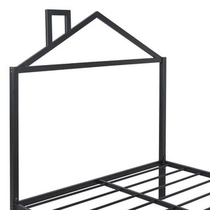 English Elm Full Metal Platform Bed with House-Style Headboard, Two Smooth Storage Drawers, Sturdy 350lb Capacity Black MF320571AAB