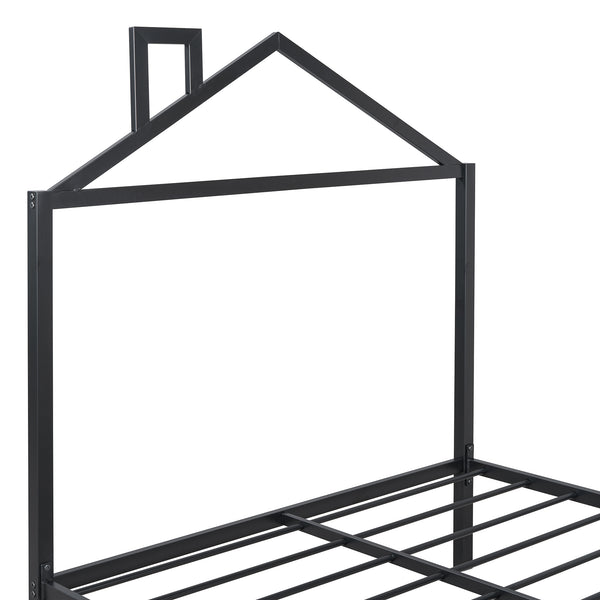 English Elm Full Metal Platform Bed with House-Style Headboard, Two Smooth Storage Drawers, Sturdy 350lb Capacity Black MF320571AAB