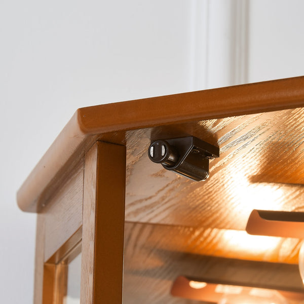 English Elm 6 Shelf Corner Curio Cabinet with Interior Lighting, Mirrored Back, Glass Shelves for Displays Oak W1693P165029