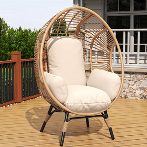 English Elm Elegant Woven Pe Rattan Hanging Egg Chair Galvanized Steel Frame Outdoor Patio Lounge Natural W3979P392989