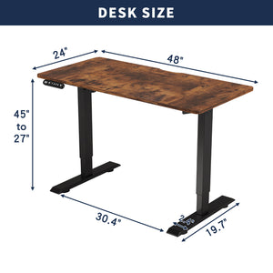 English Elm 48"×24" Electric Height Adjustable Standing Desk with Memory Presets for Modern Home Office Brown W614P376138