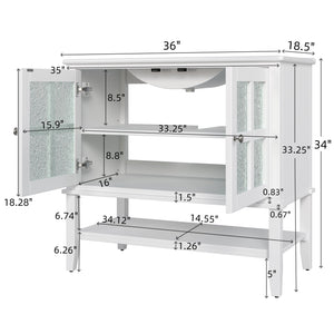 English Elm Christopher Knight Home® - 36" Bathroom Vanity with Ceramic Sink, Solid Wood Legs, Waterproof Finish, Soft-Close Hinges, Open Shelf, Silver Knobs White N817P286249W