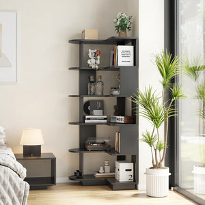 English Elm 5-tier Corner Bookcase L-shaped Freestanding Open Shelf Display for Home Office Black T3623P436781