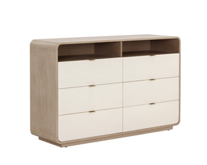 Sunpan Kayden Dresser: Timeless Acacia Wood Charm with Oyster Shagreen Drawers & Antique Brass Hardware