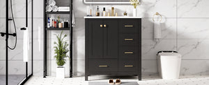 English Elm 30'' Elegant Freestanding Bathroom Vanity With Ceramic Sink, Soft-Close Drawers & Timeless Black Finish N710P194420B